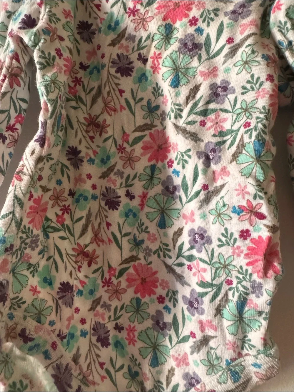 Baby Starters Floral Long-Sleeve Bodysuit in White with Pink, Teal, Purple